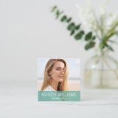 Stylish Modern Custom Photo Color Logo Green スクエア名刺 (スタンド正面)