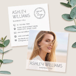 Stylish Modern Custom Photo Color Logo White スクエア名刺