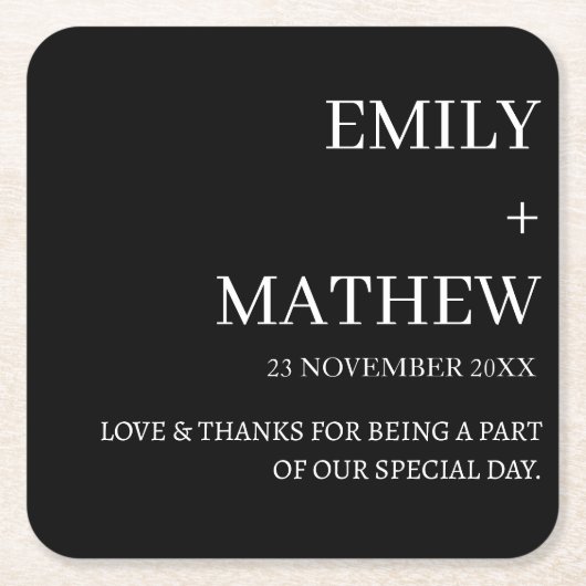 STYLISH MODERN CUSTOMIZED ELEGANT CLASSIC WEDDING  スクエアペーパーコースター (正面)