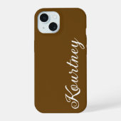 STYLISH MODERN ELEGANT CUSTOMIZED NAME DARK BROWN iPhone 15ケース (裏面)