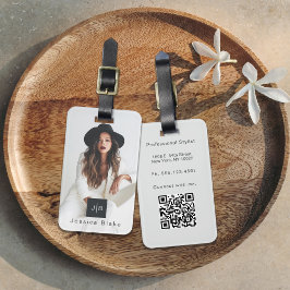 Stylish Modern Entrepreneur Monogram Photo QR Code ラゲッジタグ