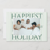 Stylish Modern Green Stripes Family Photo Happiest シーズンカード (正面)