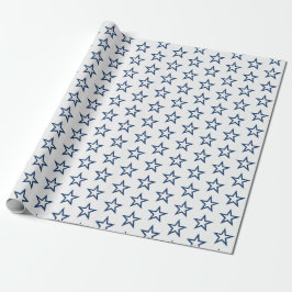 Stylish Modern Navy Blue and White Stars Christmas ラッピングペーパー