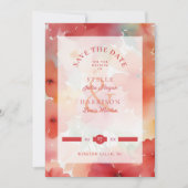 Stylish Modern Orange & Red Shades Floral Wedding セーブザデート (正面)