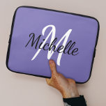 Stylish Modern Purple Monogram Name   Initial ラップトップスリーブ<br><div class="desc">Stylish monogram design with a purple background and modern black and white typography.</div>