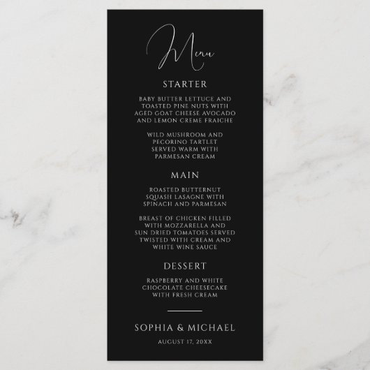 Stylish Modern Script Black And White Wedding メニュー (正面)