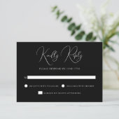 Stylish Modern Script Black And White Wedding 出欠カード (スタンド正面)