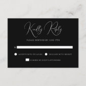Stylish Modern Script Black And White Wedding 出欠カード (正面)