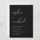 Stylish Modern Script Black And White Wedding 招待状 (正面)