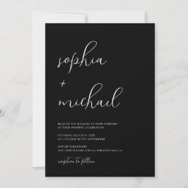 Stylish Modern Script Black And White Wedding 招待状