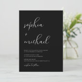 Stylish Modern Script Black And White Wedding 招待状 (スタンド正面)