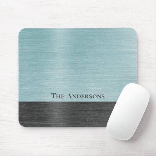 Stylish Monogram Teal Grey Metallic マウスパッド (マウス)