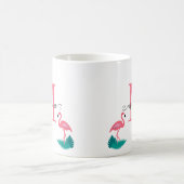 Stylish Monogram Tropical Leaves Hot Pink Flamingo コーヒーマグカップ (中央)