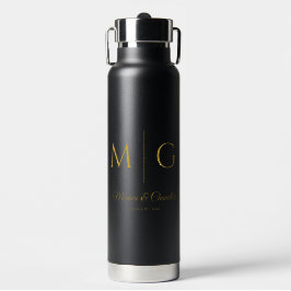 Stylish Monogram With Couple Name Black ウォーターボトル