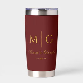 Stylish Monogram With Couple Name Maroon 保温保冷タンブラー