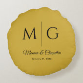 Stylish Monogram With Couple Name Metallic Gold ラウンドクッション (裏面)