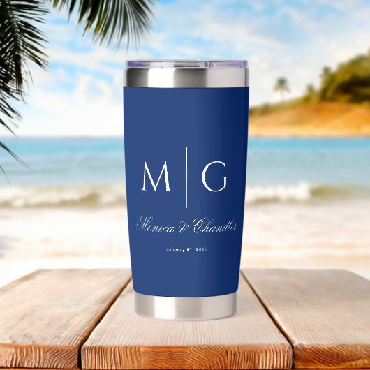 Stylish Monogram With Couple Name Navy 保温保冷タンブラー (ビーチ (回転後))