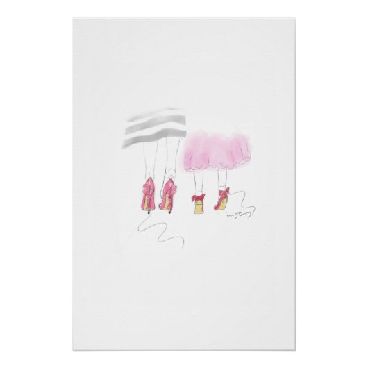 Stylish Mother and Daughter Watercolor Art ポスター (正面)
