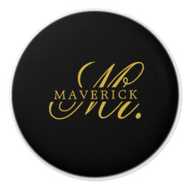 Stylish Mr. & Name Text Stylish Black セラミックノブ