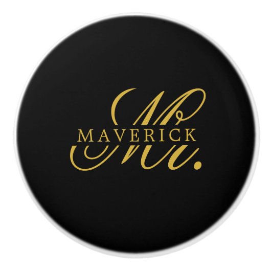 Stylish Mr. & Name Text Stylish Black セラミックノブ (正面)