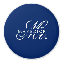 Stylish Mr. & Name Text Stylish Navy セラミックノブ