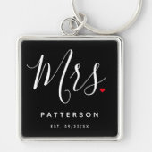 Stylish Mrs. Custom Last Name & Date Wedding キーホルダー (正面)