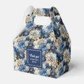 Stylish Navy Blue Flowers Custom Name Favor Box フェイバーボックス (正面サイド)