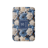 Stylish Navy Flowers Custom Name Floral Bath Mat バスマット (正面縦)