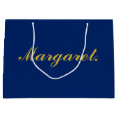 Stylish Navy Large Personalized Gift Bag with Name ラージペーパーバッグ (正面)