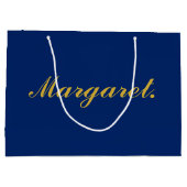 Stylish Navy Large Personalized Gift Bag with Name ラージペーパーバッグ (裏面)