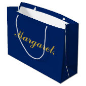 Stylish Navy Large Personalized Gift Bag with Name ラージペーパーバッグ (裏面アングル)