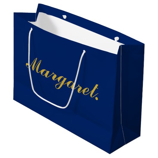 Stylish Navy Large Personalized Gift Bag with Name ラージペーパーバッグ (正面アングル)