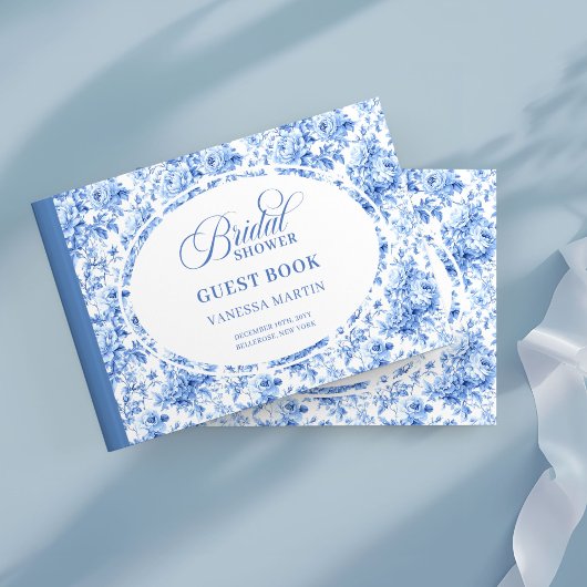 Stylish Navy Toile Roses Bridal Shower Guest Book ゲストブック