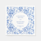 Stylish Navy Toile Roses Personalized Wedding スタンダードカクテルナプキン (正面)