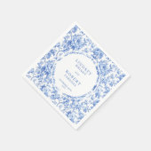 Stylish Navy Toile Roses Personalized Wedding スタンダードカクテルナプキン (角)