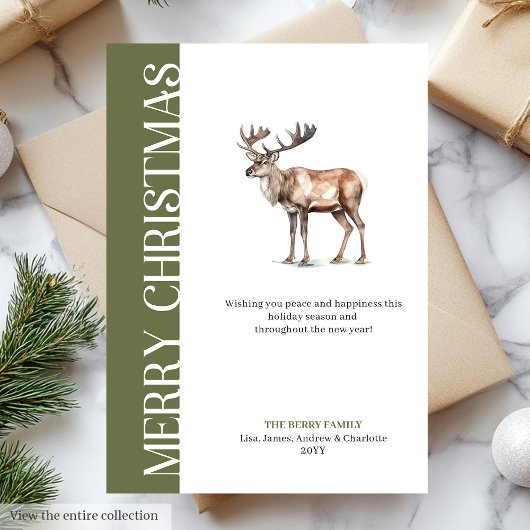 Stylish Neutral Tones Christmas Deer Greeting Card シーズンカード