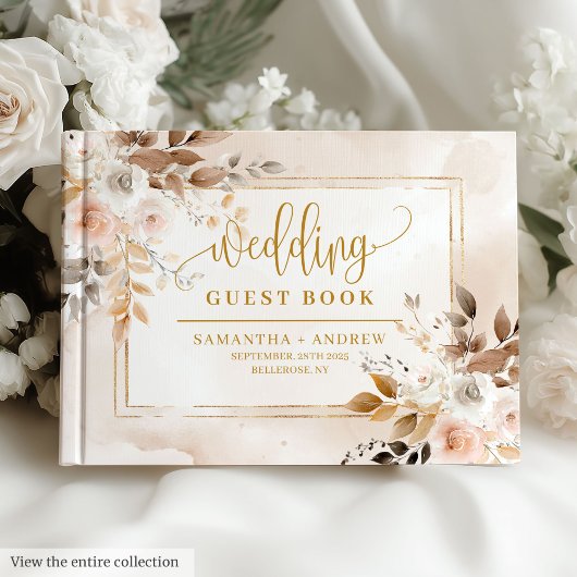 Stylish Neutral Tones Gold Boho Wedding Guest Book ゲストブック