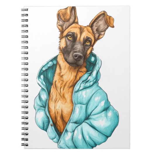 Stylish Notebook with Dog in Jacket ノートブック (正面)