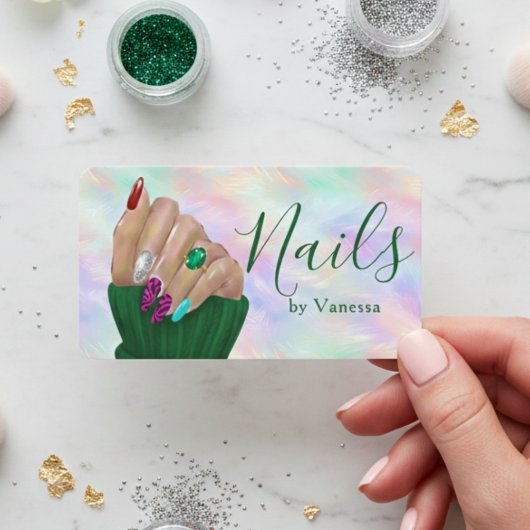 Stylish Opal Iridescent Manicurist Nail Artist 名刺
