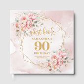 Stylish Pale Pink Gold Glitter Floral 90 Birthday ゲストブック (正面)
