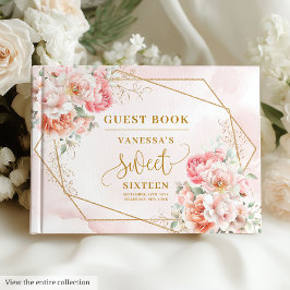 Stylish Pale Pink Sage Gold Floral Sweet Sixteen ゲストブック