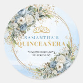 Stylish Pastel Blue Gold Eucalyptus Quinceañera  ラウンドシール (正面)