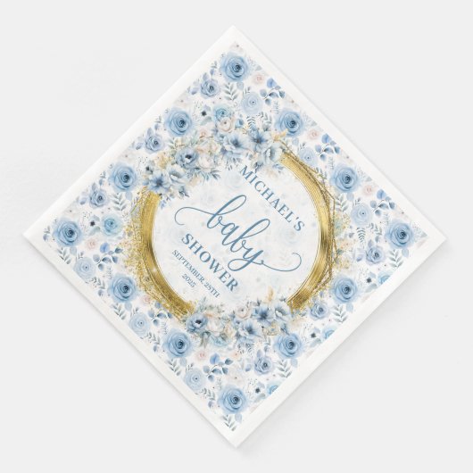 Stylish pastel blue roses gold boy baby shower (コーナー)