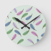 Stylish Pastel Feathers Pattern ラウンド壁時計 (正面)