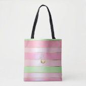 Stylish Pastel Pink and Green Monogrammed トートバッグ (正面)