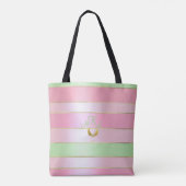 Stylish Pastel Pink and Green Monogrammed トートバッグ (裏面)