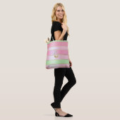 Stylish Pastel Pink and Green Monogrammed トートバッグ (モデル)
