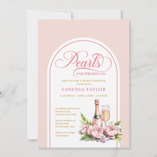 Stylish Pearls and Prosecco Shower Invite Card 招待状 (正面)