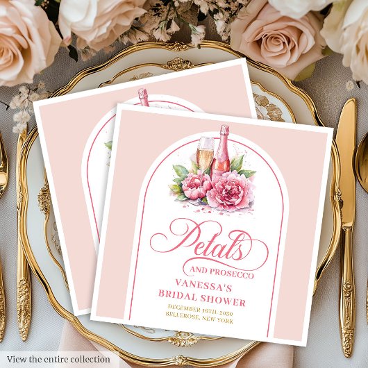 Stylish Petals and Prosecco Personalized Napkins