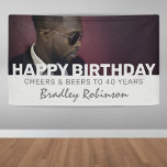 Stylish Photo Adult Birthday Party 横断幕<br><div class="desc">Modern birthday party banner featuring a large photo of the birthday man/woman,  and a celebration template that is easy to personalize.</div>